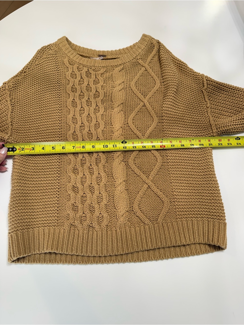 Free People Cable-Knit Scoop Sweater in Camel Brown Size Small - Picture 3 of 7